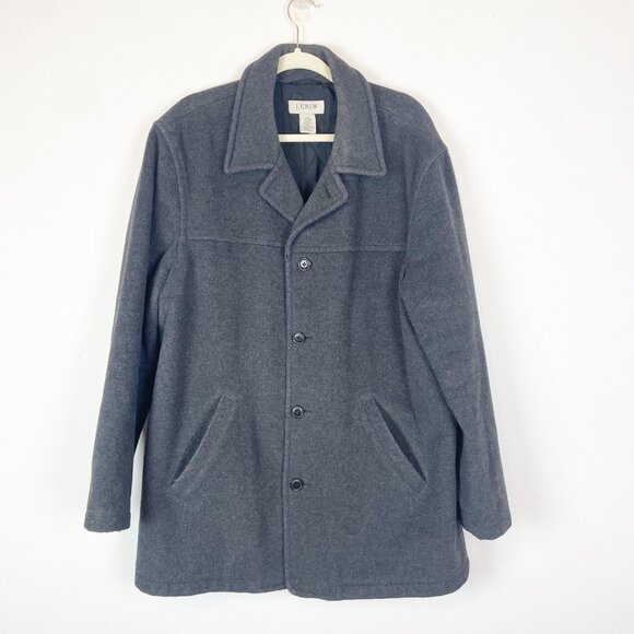 J. Crew Men's L Gray Charcoal Wool Blend Classic‎ University Peacoat Overcoat - Picture 1 of 8